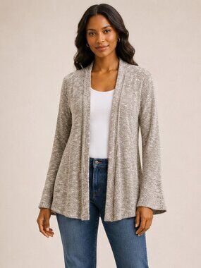 Express Taupe Waffle Knit Flare Sleeve Open Front Cardigan Sweater XS